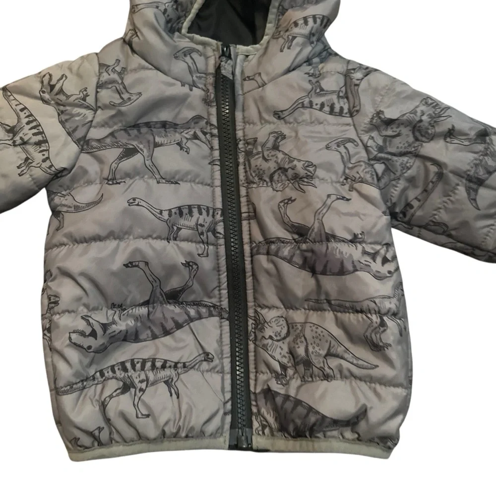 Carter’s Size 12 Months Baby Boys Puffer Jacket Winter Dinosaurs Dino Gray Warm